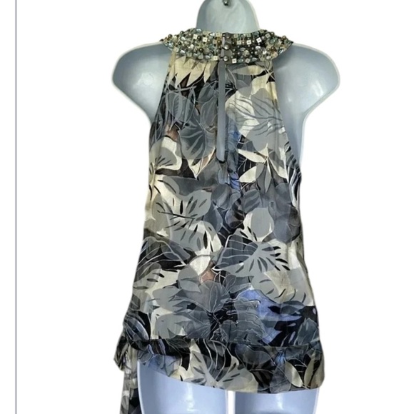 Cache vintage silk halter top beaded palm print excellent Size 8 - Picture 3 of 10